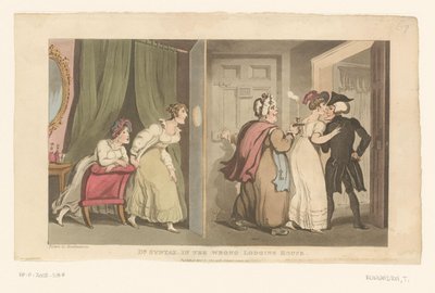 Doctor Syntax est conduit vers une porte par deux femmes - Thomas Rowlandson
