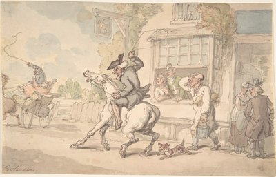 Le Dr Syntax avec un cheval récalcitrant devant une auberge - Thomas Rowlandson