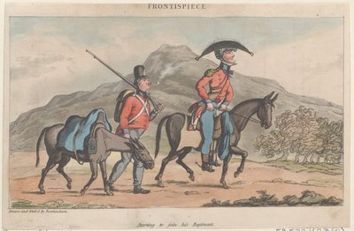 Frontispice : Commence à rejoindre son régiment, des Aventures militaires de Johnny Newco..., 1815 - Thomas Rowlandson