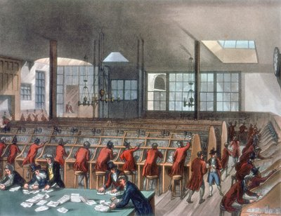 Bureau de poste général, Lombard Street, Londres, 1808 - Thomas Rowlandson