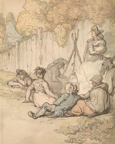 Des Roms qui cuisinent sur un feu de bois - Thomas Rowlandson