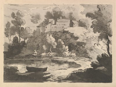 Paysage fluvial vallonné, un bateau dans l