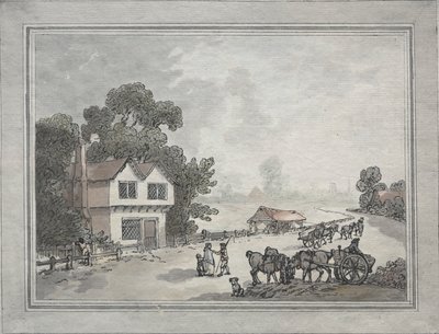 Chevaux et charrettes sur une route de campagne - Thomas Rowlandson