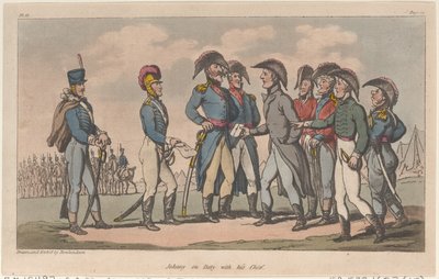 Johnny en service avec son chef, des Aventures militaires de Johnny Newcome, 1815 - Thomas Rowlandson