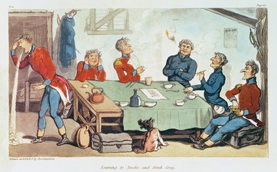 Apprendre à fumer et boire du grog. 1815 - Thomas Rowlandson