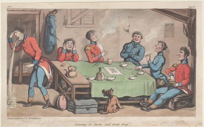 Apprendre à fumer et à boire du grog, des Aventures militaires de Johnny Newcome - Thomas Rowlandson