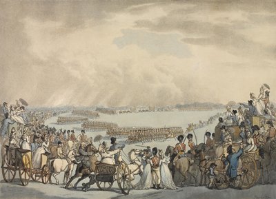 Volontaires de cavalerie légère de Londres et de Westminster, commandés par le colonel Herries, passés en revue par Sa Majesté sur Wimbledon Common, 5 juillet 1798 - Thomas Rowlandson
