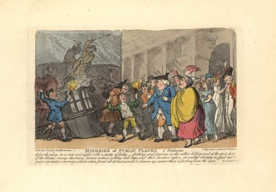 Homme et dames cherchant une voiture dans une foule sous la pluie - Thomas Rowlandson