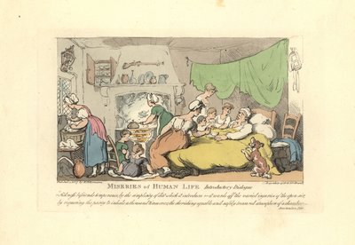 Homme dans son lit de malade entouré de sa femme dévouée, de ses enfants et de sa servante - Thomas Rowlandson