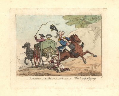 Homme perdant le contrôle de sa monture en passant devant une calèche - Thomas Rowlandson