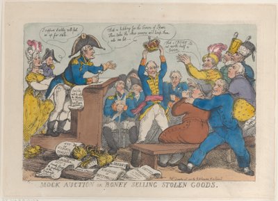 Vente aux enchères simulée ou Boney vendant des biens volés, 25 décembre 1813 - Thomas Rowlandson