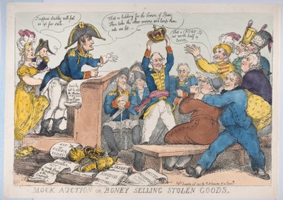 Vente aux enchères simulée ou Boney vendant des biens volés, 25 décembre 1813 - Thomas Rowlandson