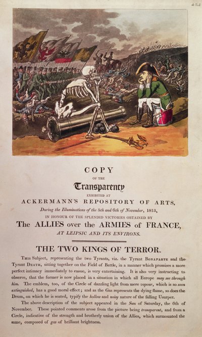 Napoléon et la Mort assis ensemble sur le champ de bataille de Leipzig - Thomas Rowlandson