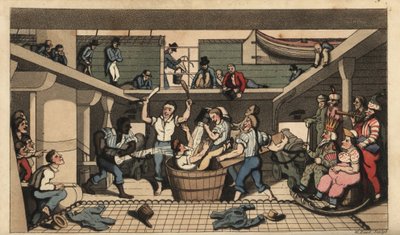 Rite de passage naval : Traversée de la ligne. Johnny est plongé dans un bain d