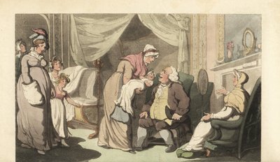 Infirmière montrant un bébé à un vieil homme et une vieille femme - Thomas Rowlandson
