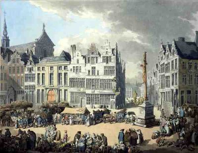 Place de Mier à Anvers, gravé par Wright et Schutz, publié par Rudolph Ackermann - Thomas Rowlandson