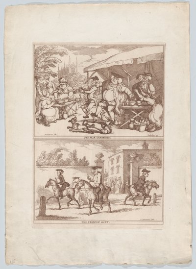 Foire aux pots de Cambridge, et, La porte du collège, 1780-90 - Thomas Rowlandson