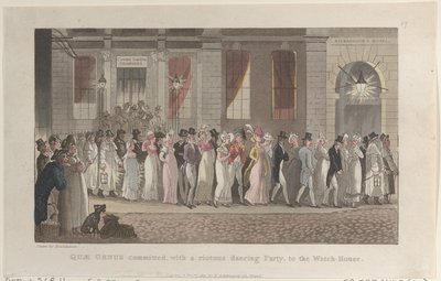 Quae Genus arrêté, avec une fête de danse tumultueuse, à la maison de garde, de..., 1er novembre 1821 - Thomas Rowlandson
