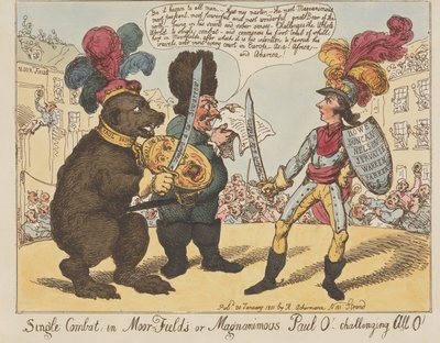 « Combat singulier, à Moorfields, ou Paul le Magnanime ! – Je défie tout le monde ! » (extrait de : Caricature, vol. 4) - Thomas Rowlandson