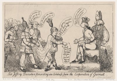 Sir Jeffery Dunstan présente un message de la Corporation de Garratt - Thomas Rowlandson
