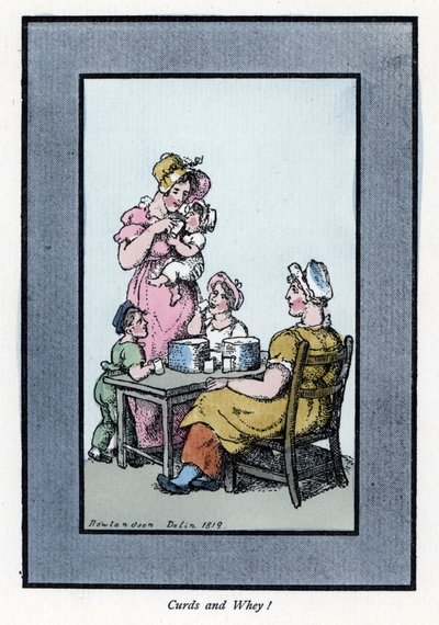 Femme assise vendant du lait de caille et du lait à une mère et ses enfants - Thomas Rowlandson