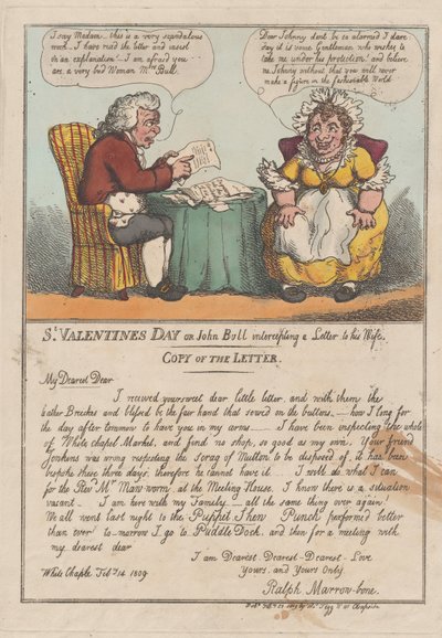 La Saint-Valentin ou John Bull interceptant une lettre à sa femme - Thomas Rowlandson