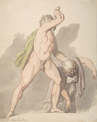 Homme nu debout soutenant une femme évanouie Ludovisi Gaul aux Offices - Thomas Rowlandson