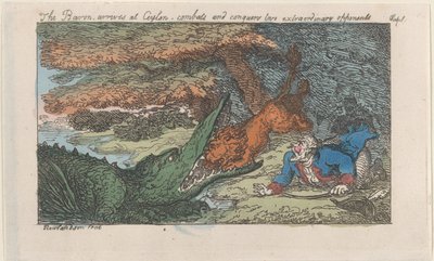 Le baron arrive à Ceylan, combat et conquiert deux adversaires extraordinaires - Thomas Rowlandson