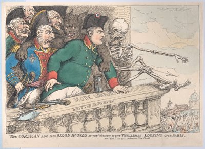 Le Corse et ses chiens de chasse à la fenêtre des Tuileries regardant P... - Thomas Rowlandson