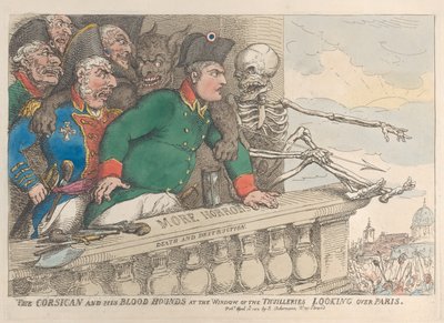 Le Corse et ses chiens de chasse à la fenêtre des Tuileries regardant, 16 avril 1815 - Thomas Rowlandson