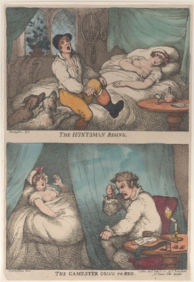 Le chasseur se levant, le joueur allant se coucher, [31 juillet 1809], réédité 1811 - Thomas Rowlandson