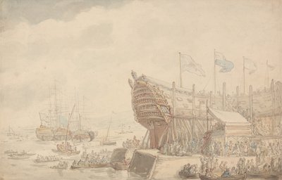 Le Lancement du H.M.S. Hibernia 1804 - Thomas Rowlandson