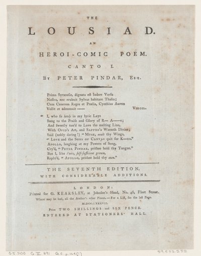 La Lousiad, Page de Titre, 1787 - Thomas Rowlandson