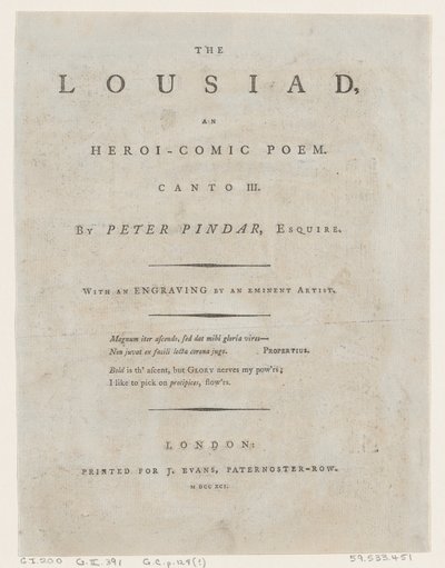 La Lousiad par Peter Pindar, Frontispice, 1787 - Thomas Rowlandson