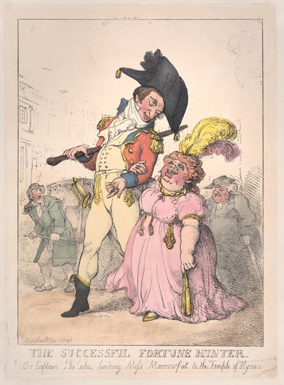 Le chasseur de fortune réussi, ou le capitaine Shelalee menant Miss Marrowfat..., [1802], réédité en 1812 - Thomas Rowlandson