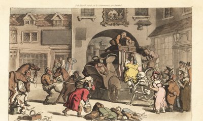 La mort aide une grande matrone à monter sur la dernière scène fatale. - Thomas Rowlandson