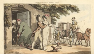 La mort conduit un vieil homme dans un mausolée, laissant sa jeune veuve libre de se remarier. - Thomas Rowlandson