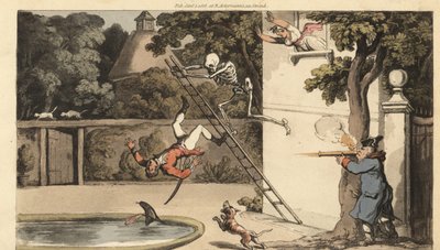 Le squelette de la Mort pousse une échelle loin d