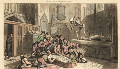 Le squelette de la Mort regarde les antiquaires exhumer le cadavre d