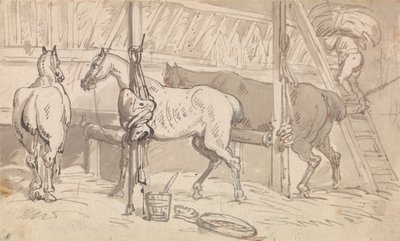 Trois chevaux dans leurs boxes - Thomas Rowlandson