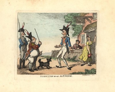 Trois soldats en uniforme défilant devant une taverne - Thomas Rowlandson
