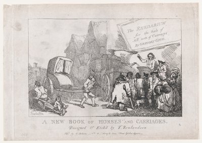 Page de titre : Un nouveau livre de chevaux et de carrosses, ou, Le Rhedarium pour la vente de toutes sortes..., 1784 - Thomas Rowlandson