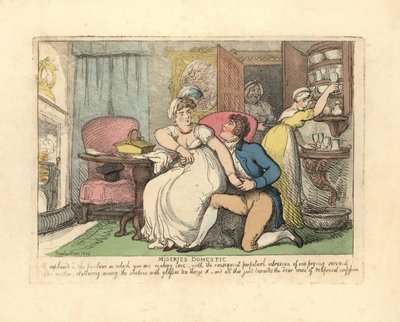 Deux amoureux dans un salon dérangés par des servantes curieuses - Thomas Rowlandson