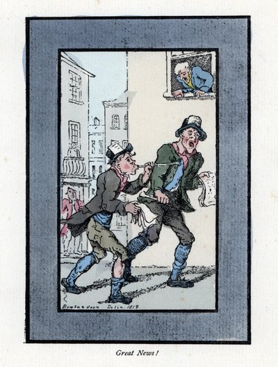 Deux vendeurs de journaux avec de longs sifflets vendant des journaux dans une rue de Londres - Thomas Rowlandson