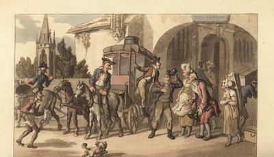 Jeune gentleman anglais arrivant à une poste française - Thomas Rowlandson