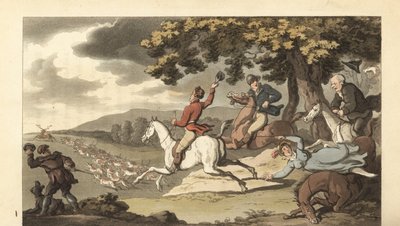Jeune gentleman anglais chassant le cerf avec des chiens - Thomas Rowlandson