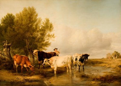 Bétail dans un ruisseau - Thomas Sidney Cooper