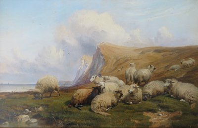 Falaise de Shakespeare, Kent : Moutons sur Pâturage Côtier - Thomas Sidney Cooper