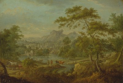 Paysage imaginaire avec une charrette et une vue lointaine d