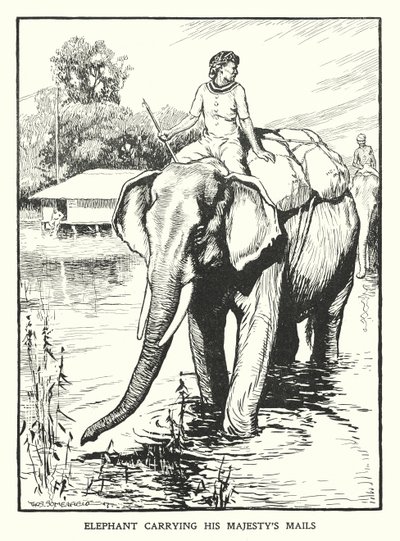 Éléphant transportant le courrier de Sa Majesté (lithographie) - Thomas Somerfield